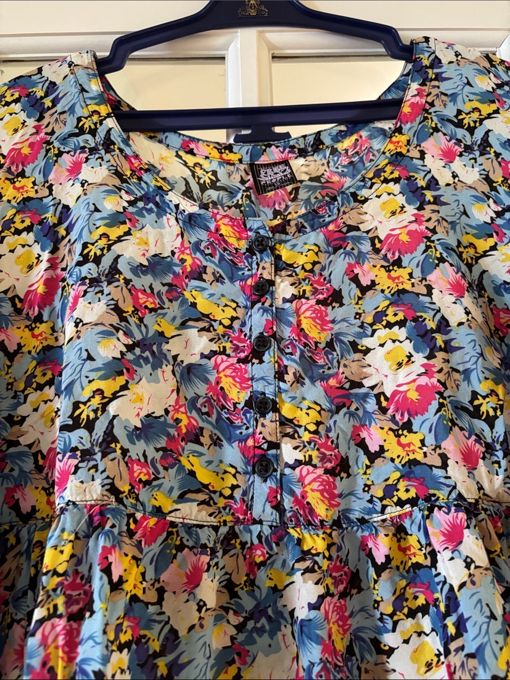 Free People Blue Multi Floral Button-Up Peasant Blouse - Picture 3 of 13